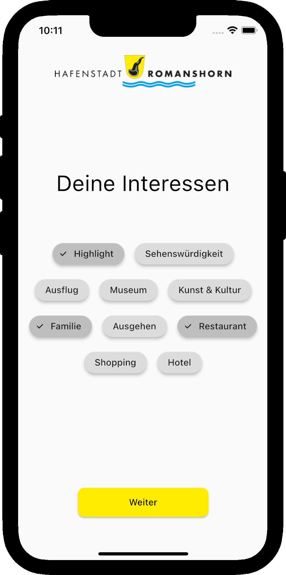 Interest Selection Page